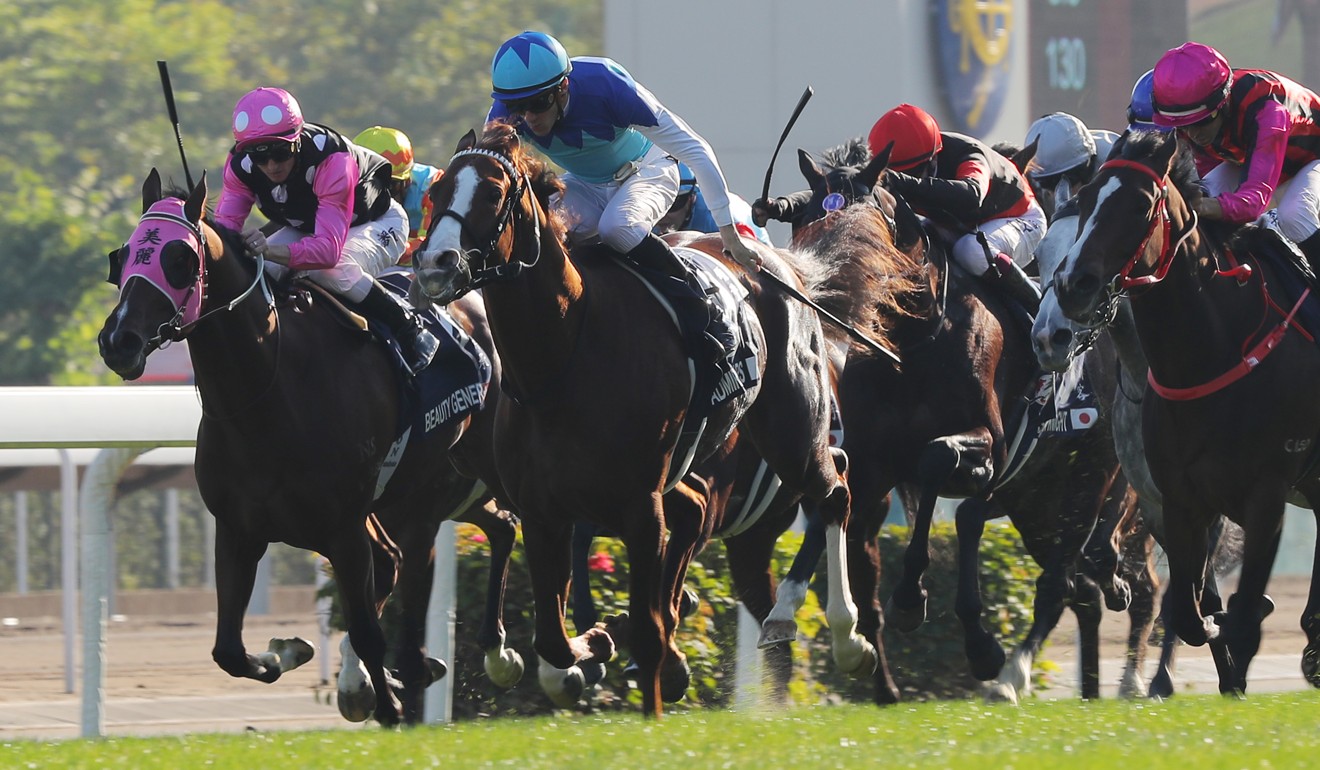 Beauty Generation (left) comes third to Admire Mars (middle) in the Hong Kong Mile.