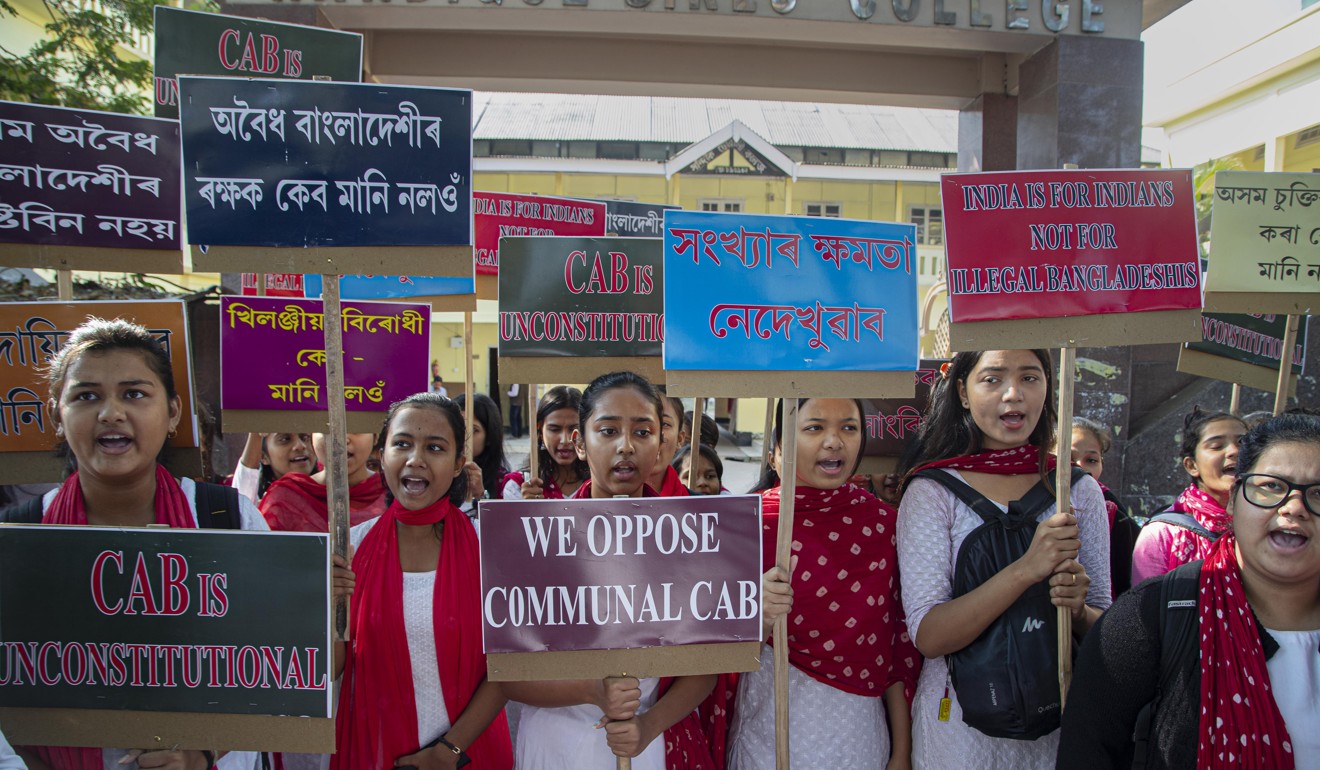 Students protest against the Citizenship Amendment Bill in Gauhati on Monday. Photo: AP
