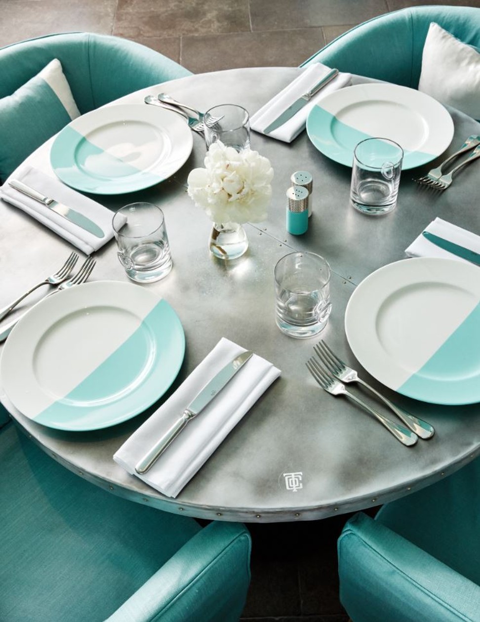 Silverware and flatware adorn the beautiful table settings at Tiffany Blue Box Cafe.