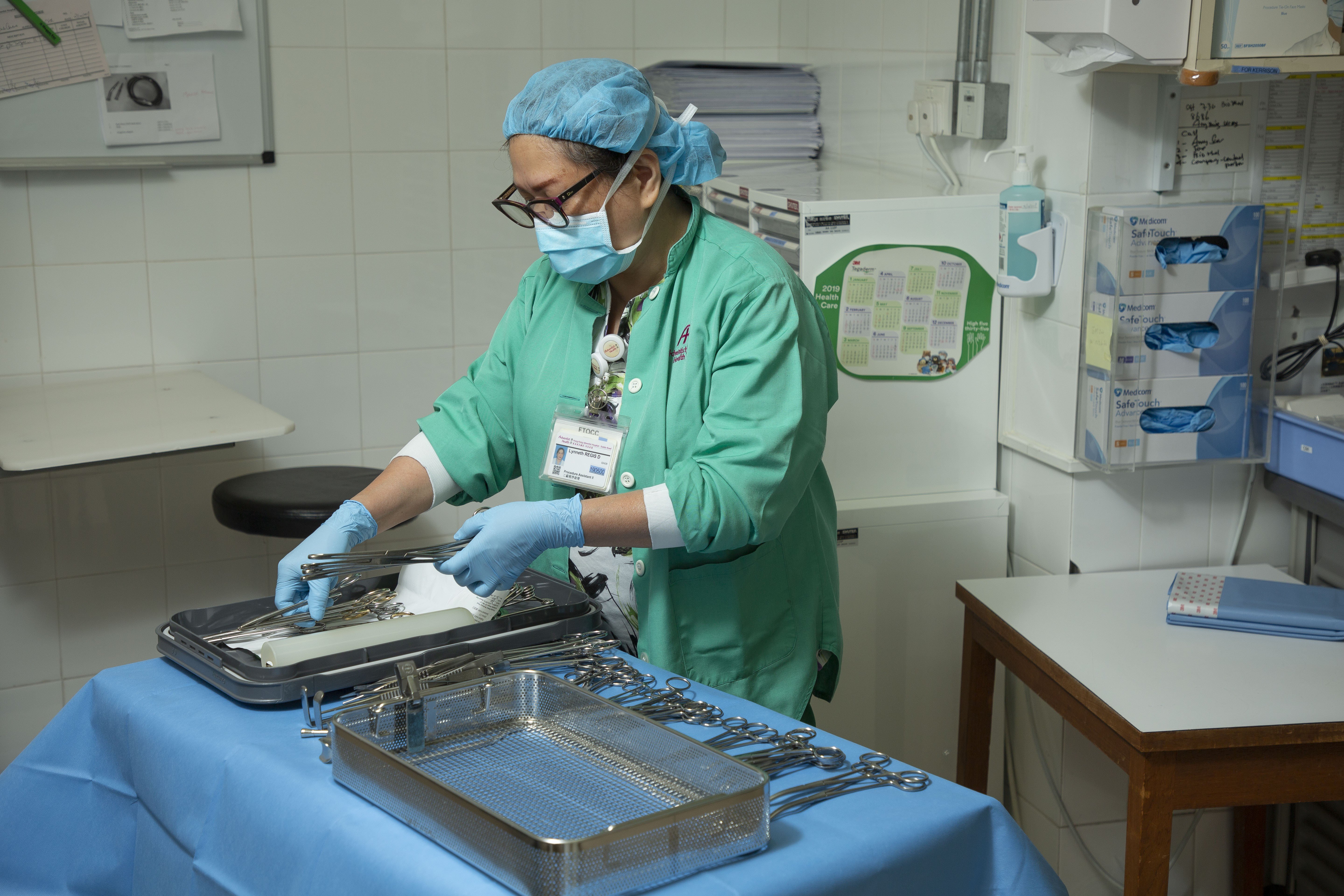Surgical staff at Hong Kong Adventist Hospital – Stubbs Road, in Happy Valley – which carries out about 3,800 operations each year – must carefully prepare the specific equipment and surgical instruments requested by doctors before each surgery. Photo: Frank Freeman