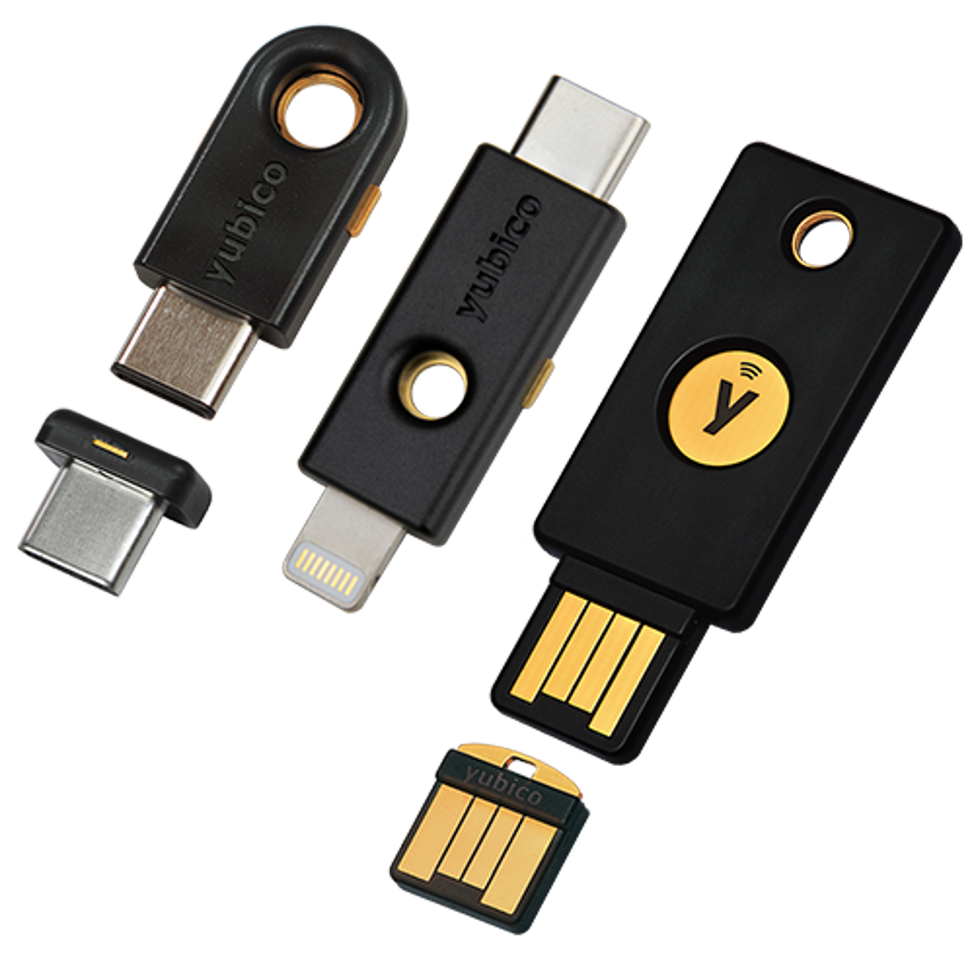 The YubiKey 5 can be used to secure Google, Microsoft or social media accounts. Photo: YubiKey