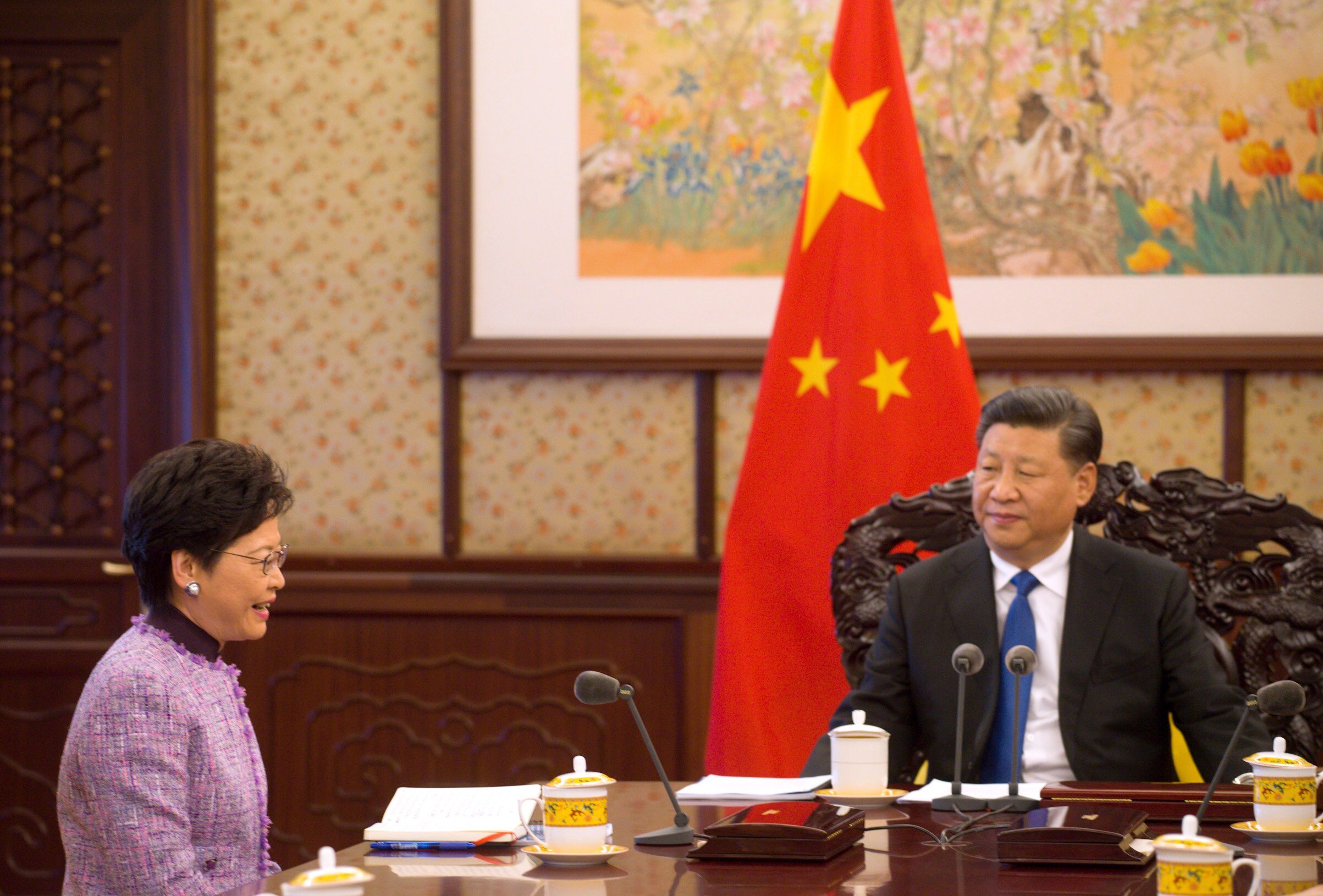 Chief Executive Carrie Lam briefs President Xi Jinping on Hong Kong affairs in Beijing in December 2018. Beijing’s surprise at the district council election results indicates that Lam and other Hong Kong officials have not provided adequate intelligence. Photo: ISD