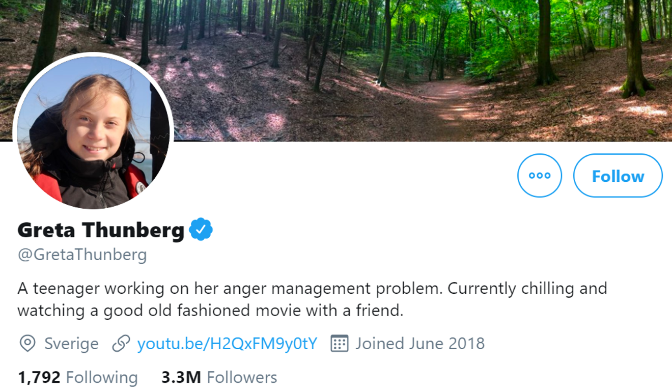 Greta Thunberg responded by updating her Twitter biography. Photo: Twitter