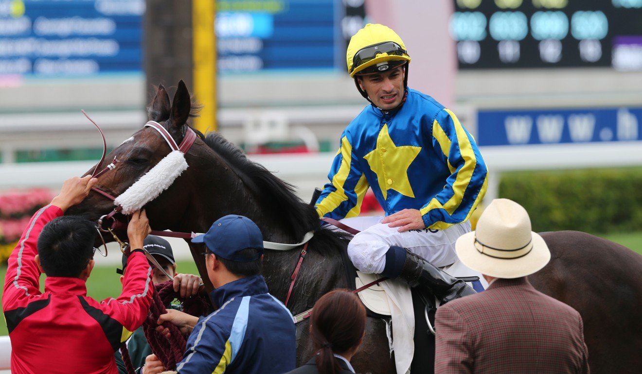 Silvestre de Sousa after winning on Sprint Forward at Sha Tin on Sunday.