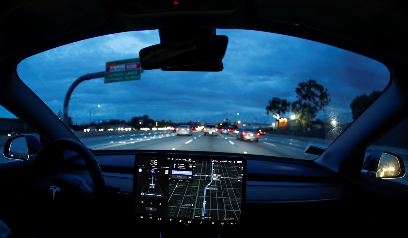 A Model 3 Tesla vehicle navigates morning rush hour using the car's autopilot feature in Los Angeles, California. Photo: Reuters