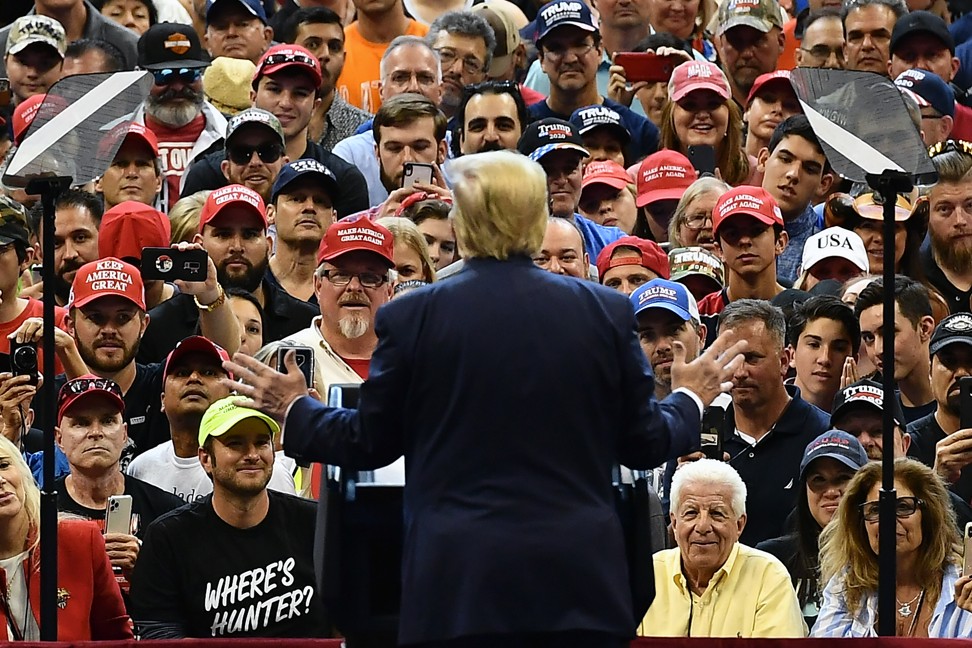 US President Donald Trump speaks last month during a ‘Keep America Great’ campaign rally at the BB&T Centre in Sunrise, Florida, the US. Photo: AFP