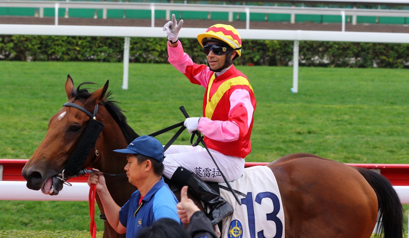 Joao Moreira celebrates a win on Sunday.