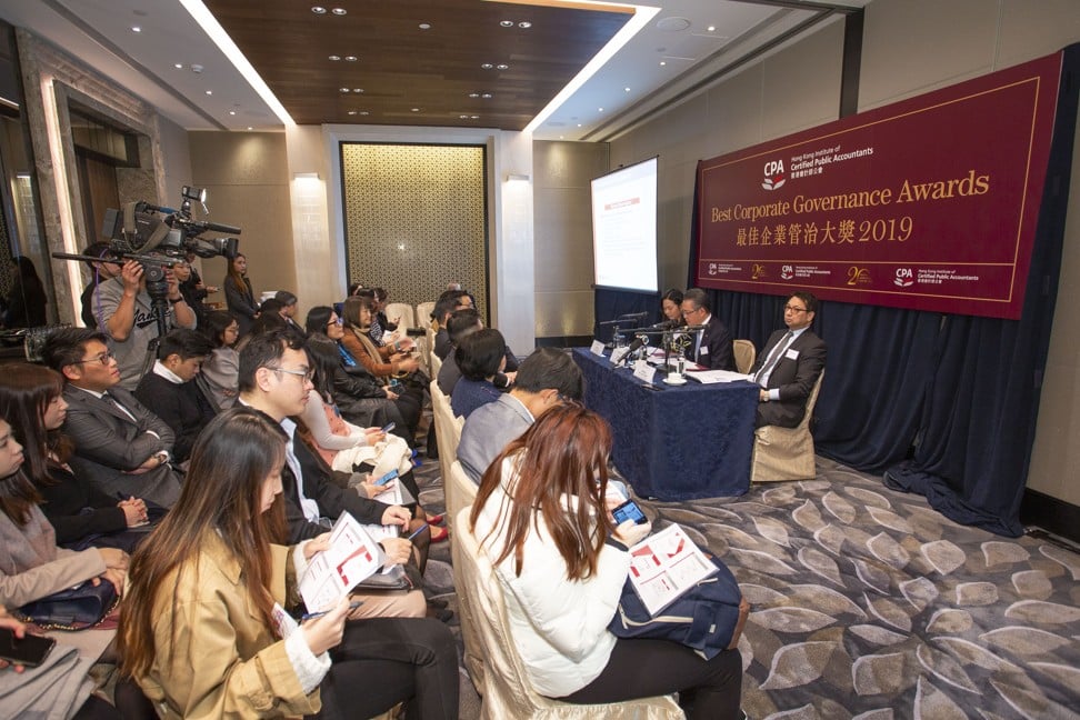 Journalists pack the press conference for the Best Corporate Governance Awards 2019. Photo: Frank Chan