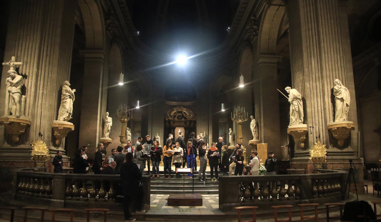 Members of the Notre Dame cathedral choir rehearse at the Saint Sulpice church in Paris. Photo: AP