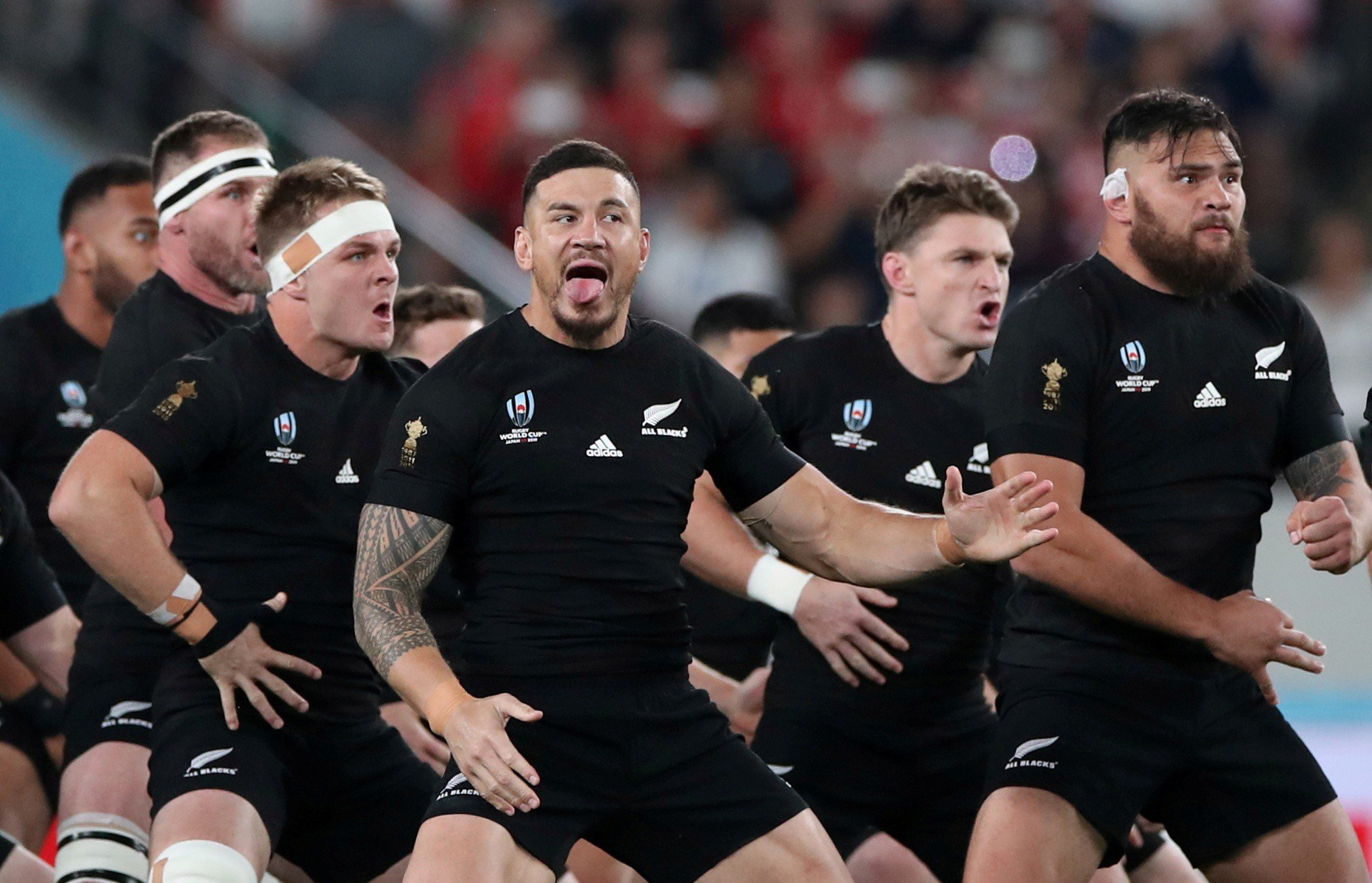 New Zealand's Sonny Bill Williams (centre) and teammates perform the haka before the 2019 Rugby World Cup bronze match. Photo: Reuters