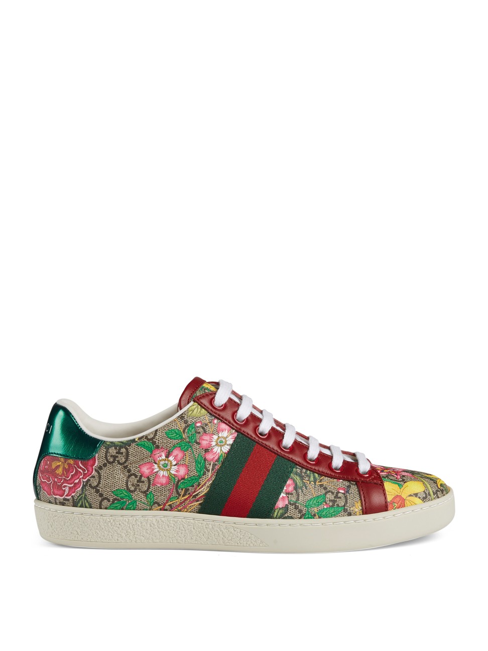 Gucci creative director Alessandro Michele brings the whimsically-illustrated insects and flowers of the archival Flora pattern onto the iconic GG motif canvas.