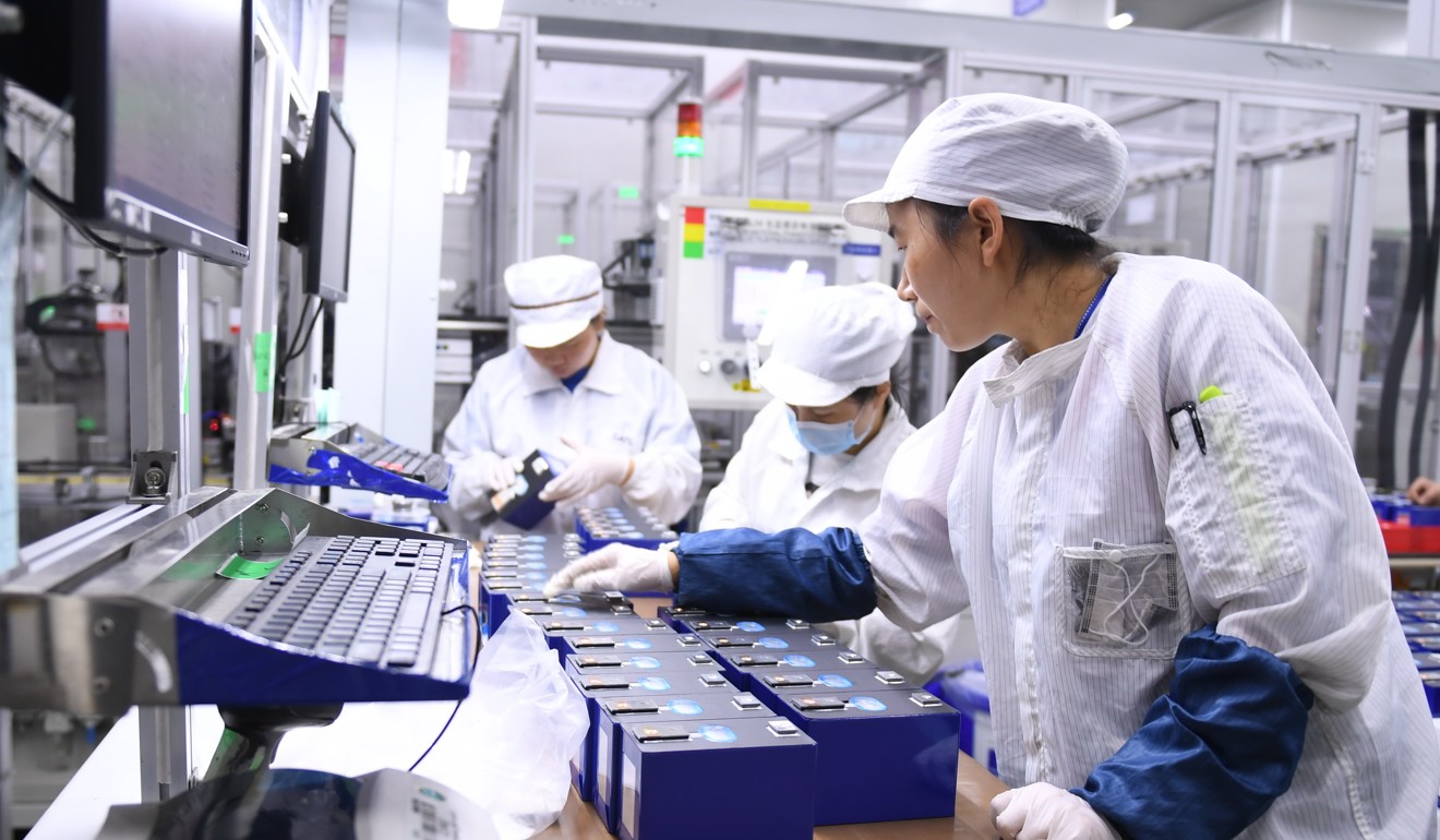 Workers check products at CATL’s factory in Ningde. The company has in recent years been committed to improving R&D and manufacturing capabilities of its electric car batteries. Photo: Xinhua