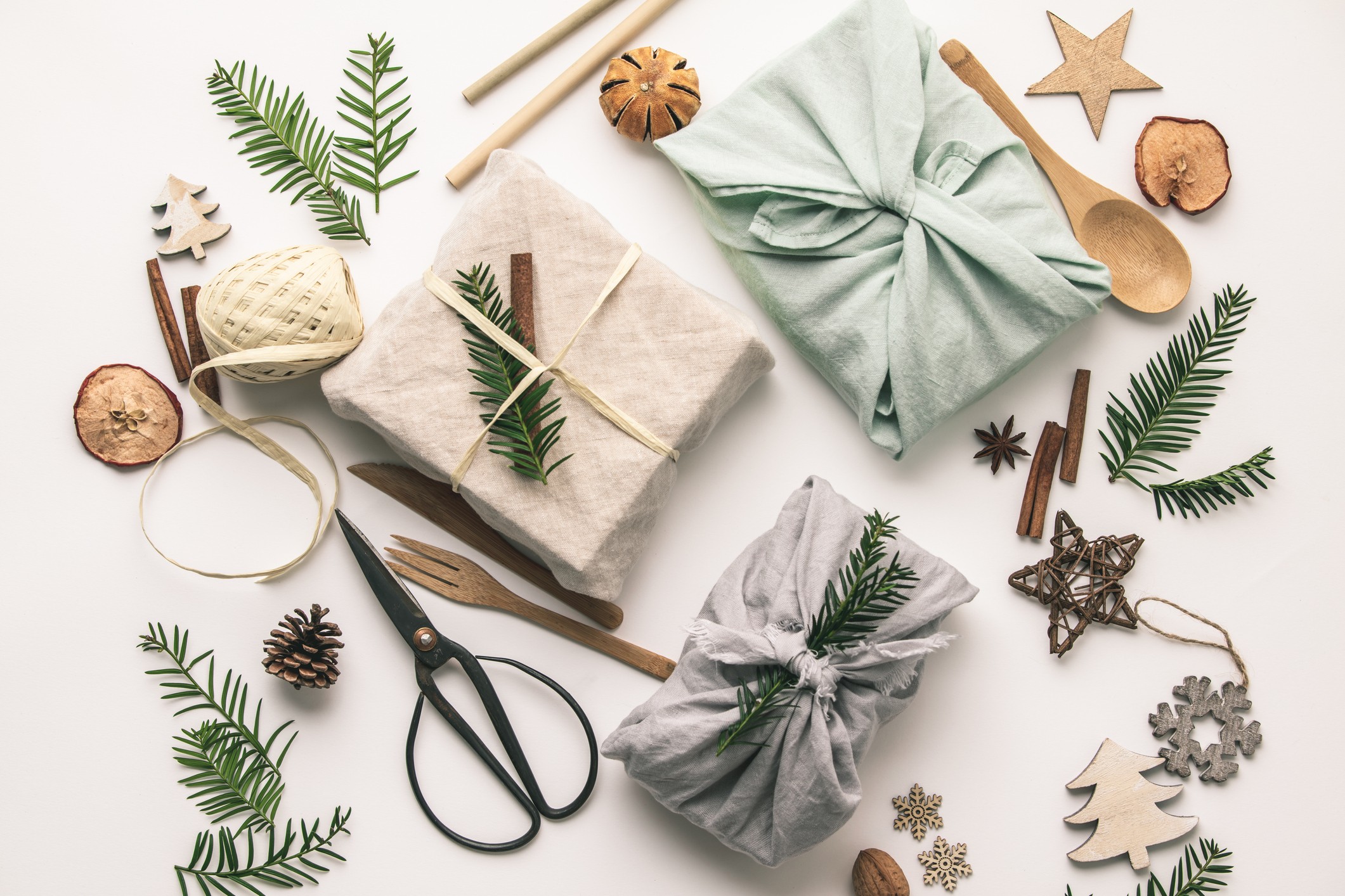 With more consumers keen to reduce their environmental impact, Christmas is the perfect time to make smart consumption choices with fabric wrapped gifts and wooden Christmas decorations, and reusable sustainable recycled textile gift wrapping. Photos: Handouts