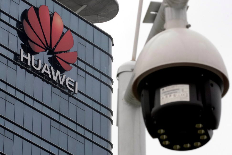 A surveillance camera outside the Huawei factory campus in Dongguan. Photo: Reuters