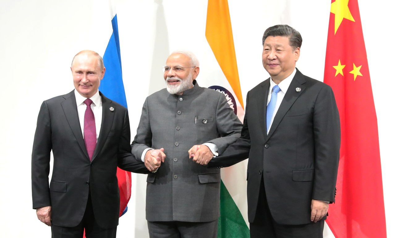 Russia’s President Vladimir Putin, India’s Prime Minister Narendra Modi and China’s President Xi Jinping at the G20 summit in Osaka, Japan in June. Photo: Reuters