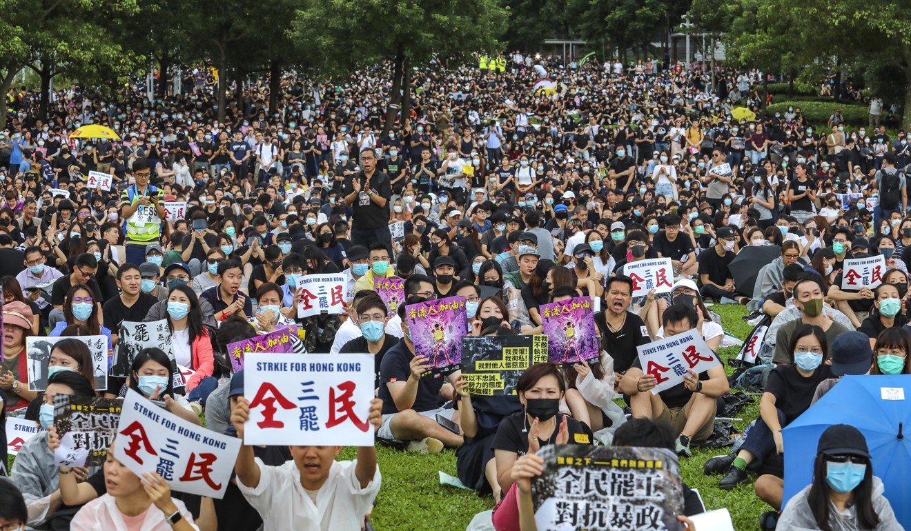 People attend a rally during a strike in Hong Kong in September. Photo: Felix Wong