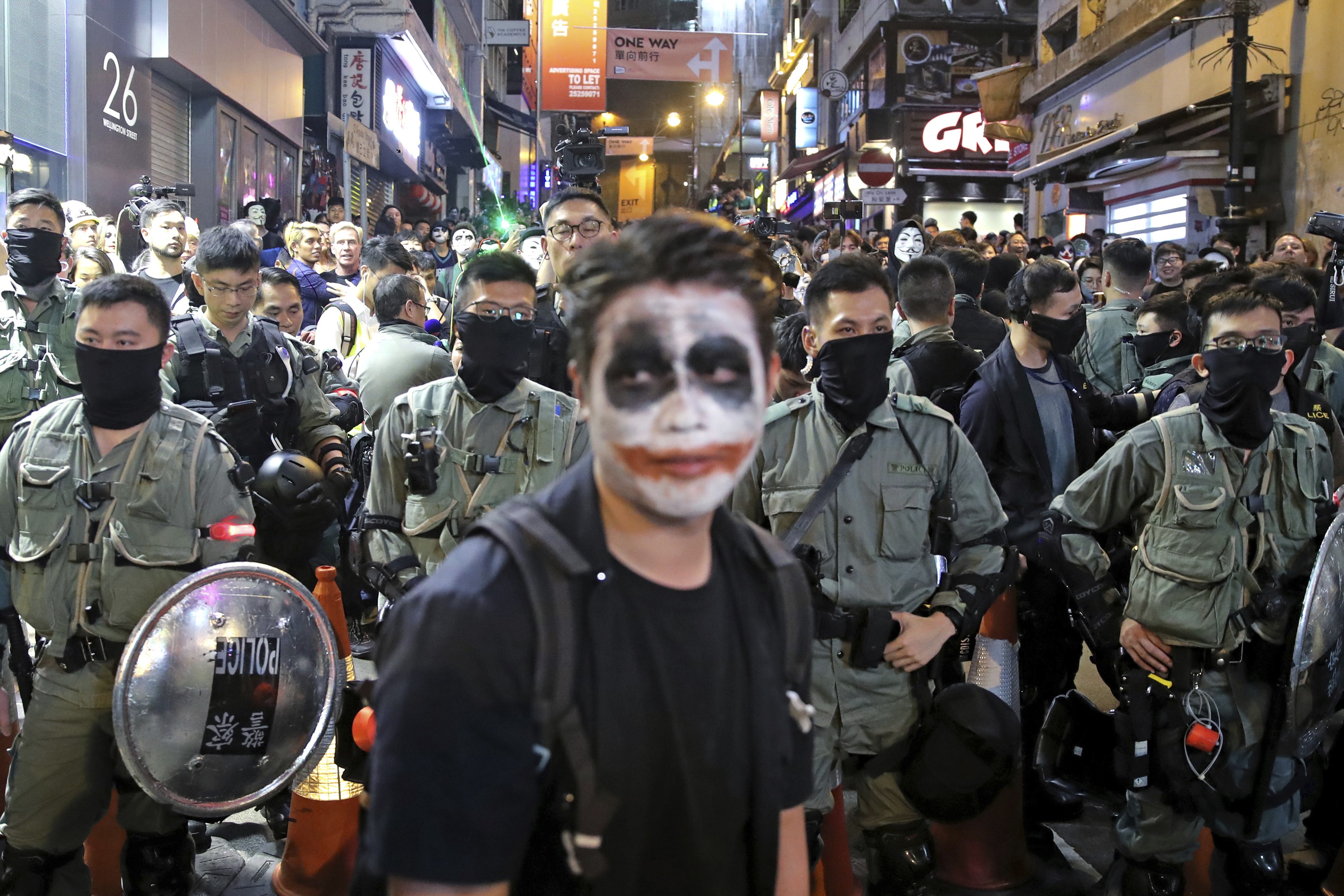 An anti-government protester at a rally in Hong Kong. Photo: AP