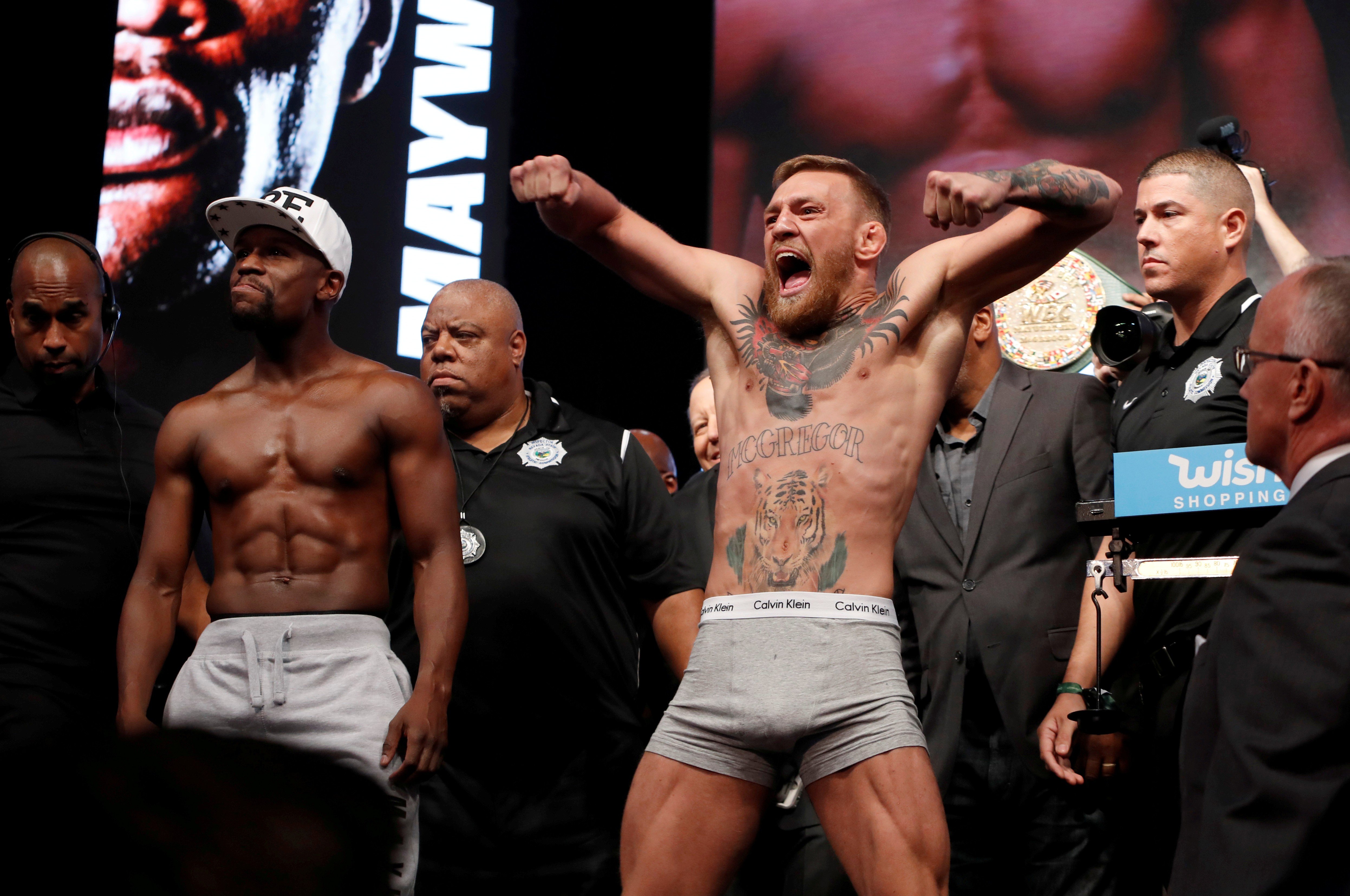 Retired undefeated boxer Floyd Mayweather with former UFC lightweight champion Conor McGregor ahead of their superfight in 2017. Photo: Reuters