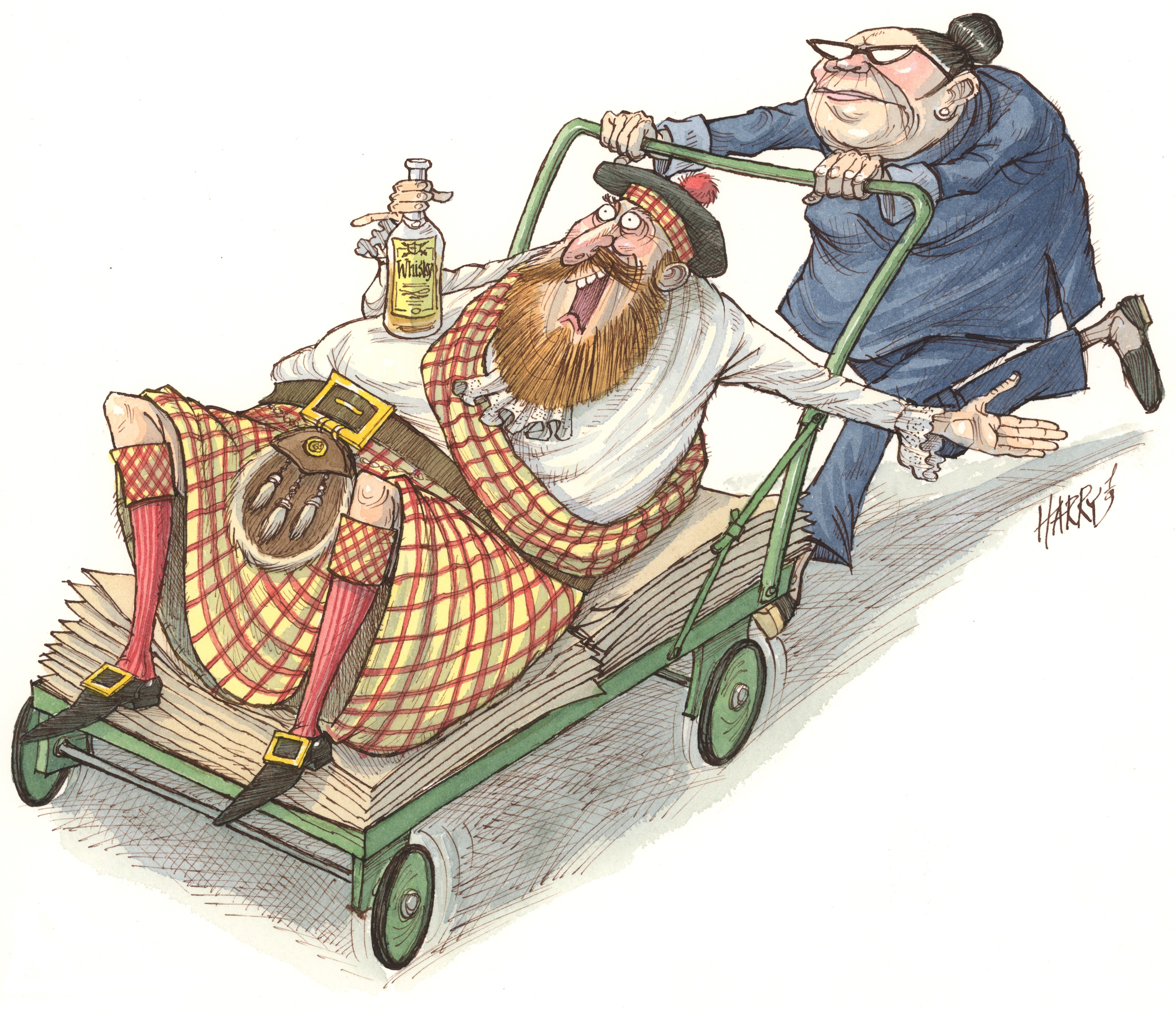 Some regional Scottish New Year’s Eve traditions are somewhat hair-raising, and under no circumstances should be attempted elsewhere. Illustration: Harry Harrison