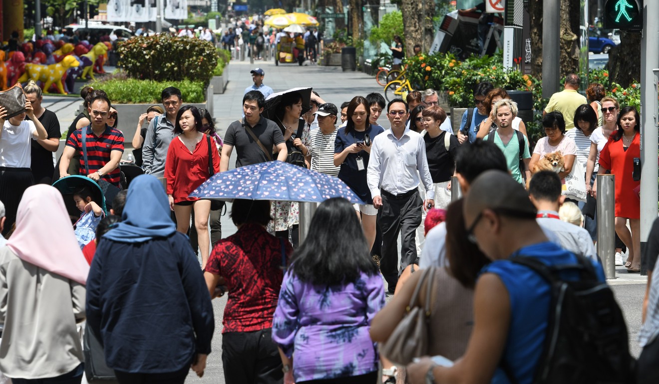 The accident took place in Singapore’s busy Orchard Road shopping district, where many domestic workers gather on their day off. Photo: AFP