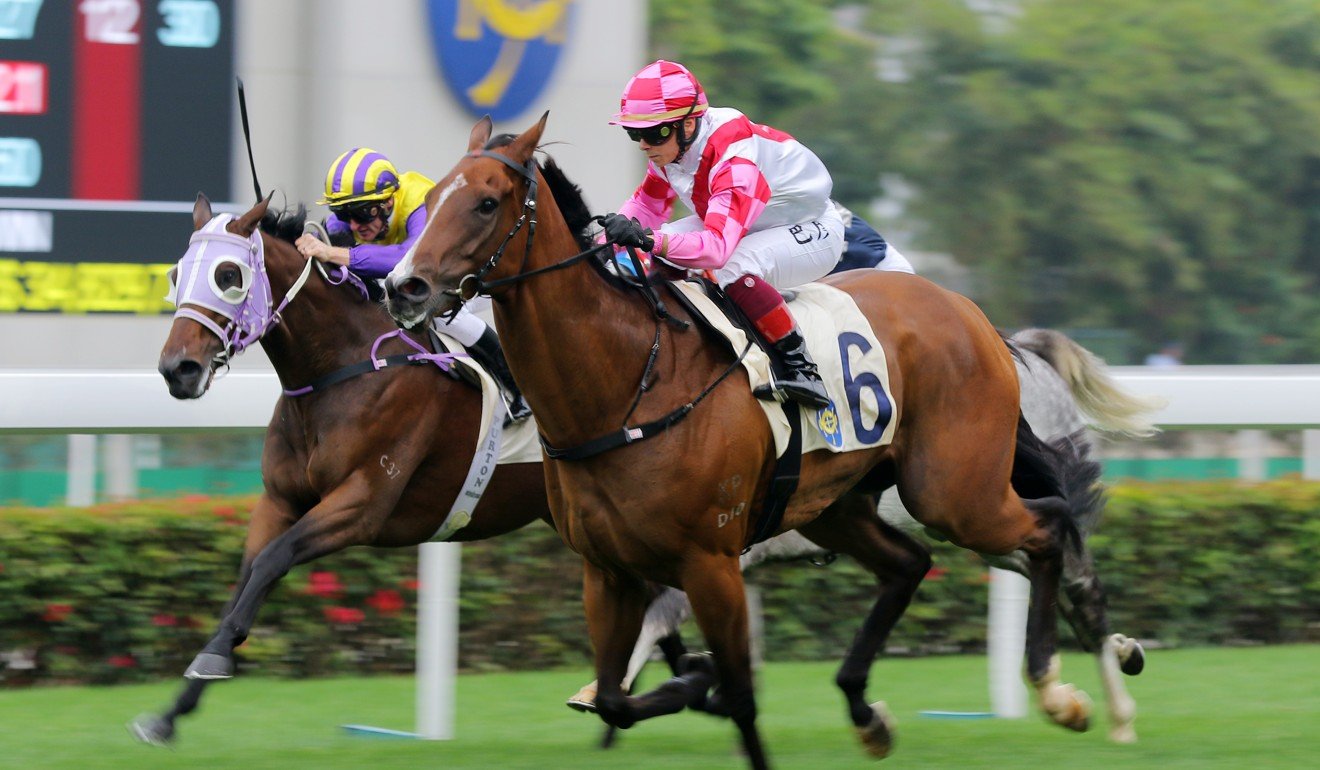 Alexis Badel bolts clear on Super Wealthy at Sha Tin on Wednesday.