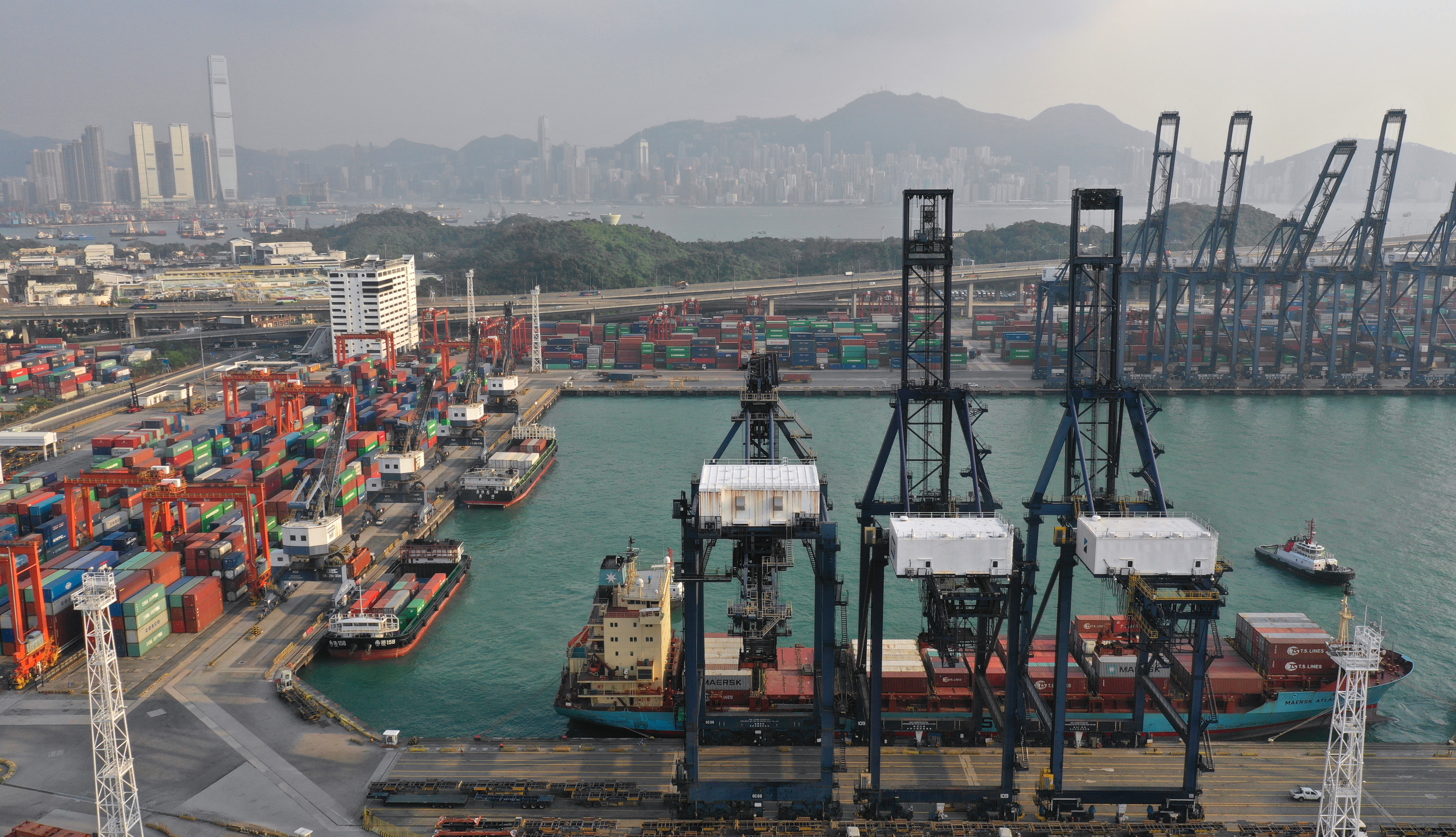 An aerial drone view of the Kwai Tsing Container Port, located at the Kwai Chung-Tsing Yi basin. Photo: Roy Issa