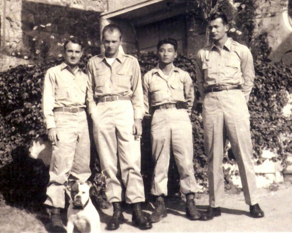 Four of the seven Weihsien rescuers (from left) Raymond Hanchulak, Stanley Staiger, Japanese-American Tad Nagaki and Jim Moore.