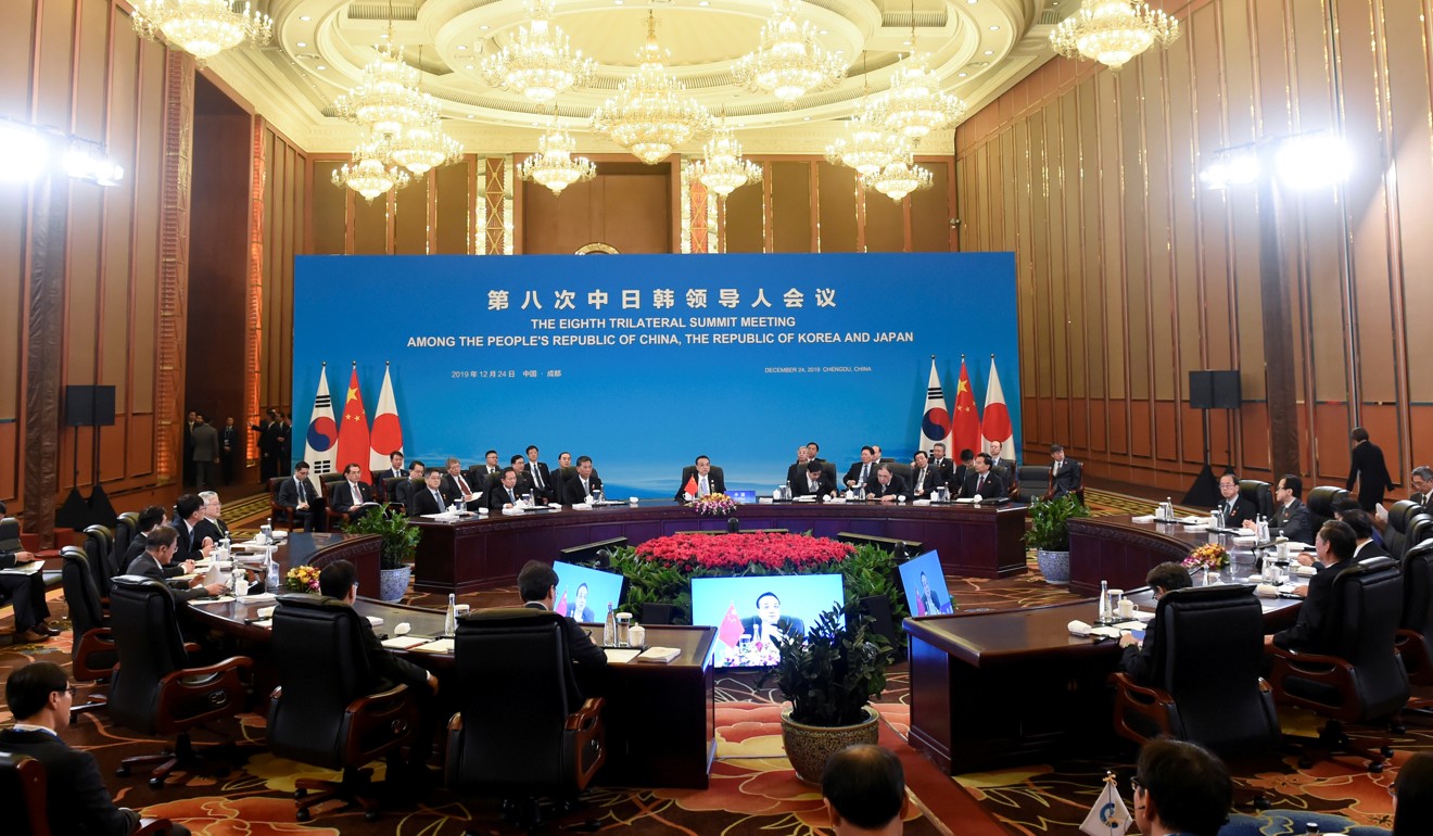The trilateral leaders’ meeting between China, South Korea and Japan in China’s Sichuan province. Photo: Reuters