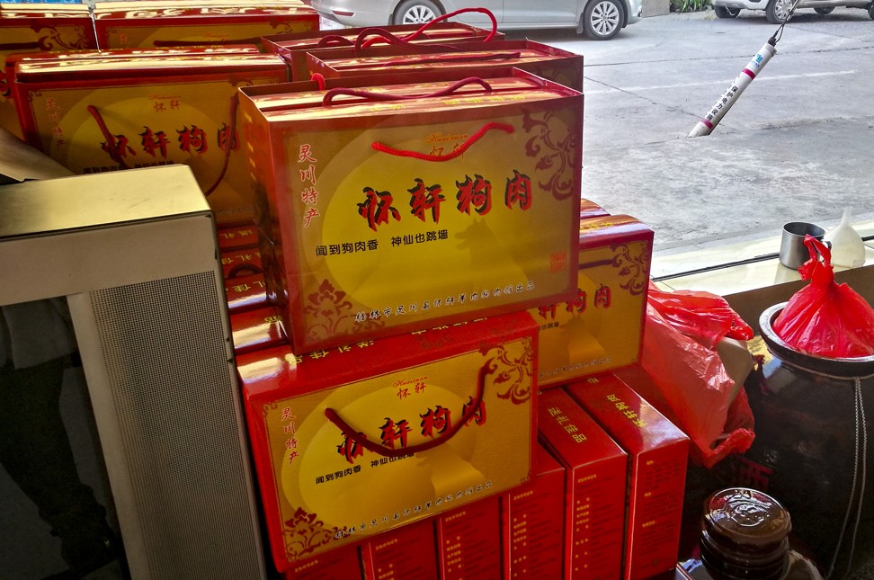 Dog meat packaged for sale in Guilin, in China’s Guangxi province. Photo: He Huifeng