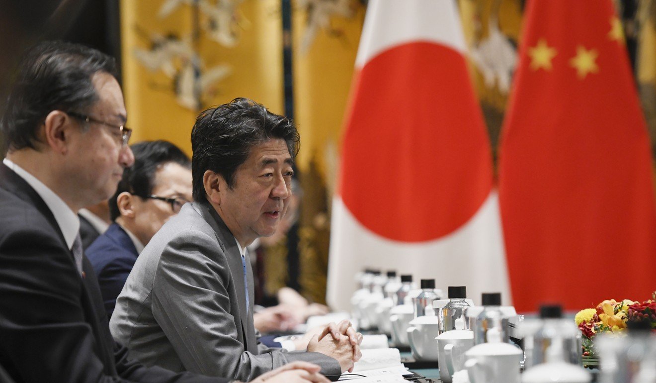 Japanese Prime Minister Shinzo Abe speaks at a bilateral meeting with China and South Korea in China’s Sichuan province. Photo: AP