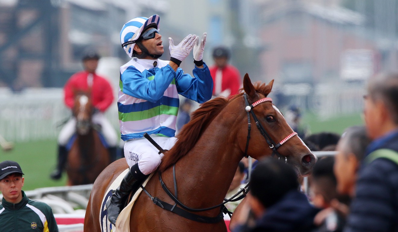 Joao Moreira at Sha Tin after winning on Voyage Warrior on Wednesday.