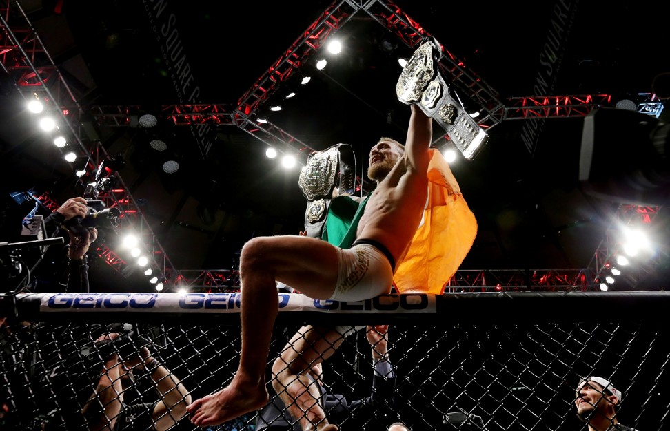 Conor McGregor celebrates his KO victory over Eddie Alvarez in November 2016. Photo: AFP
