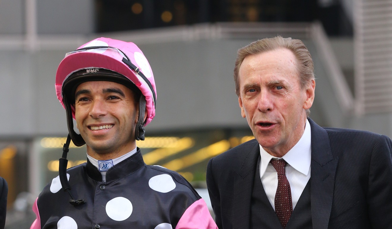 Trainer John Size with jockey Joao Moreira after Beauty Legacy’s win.