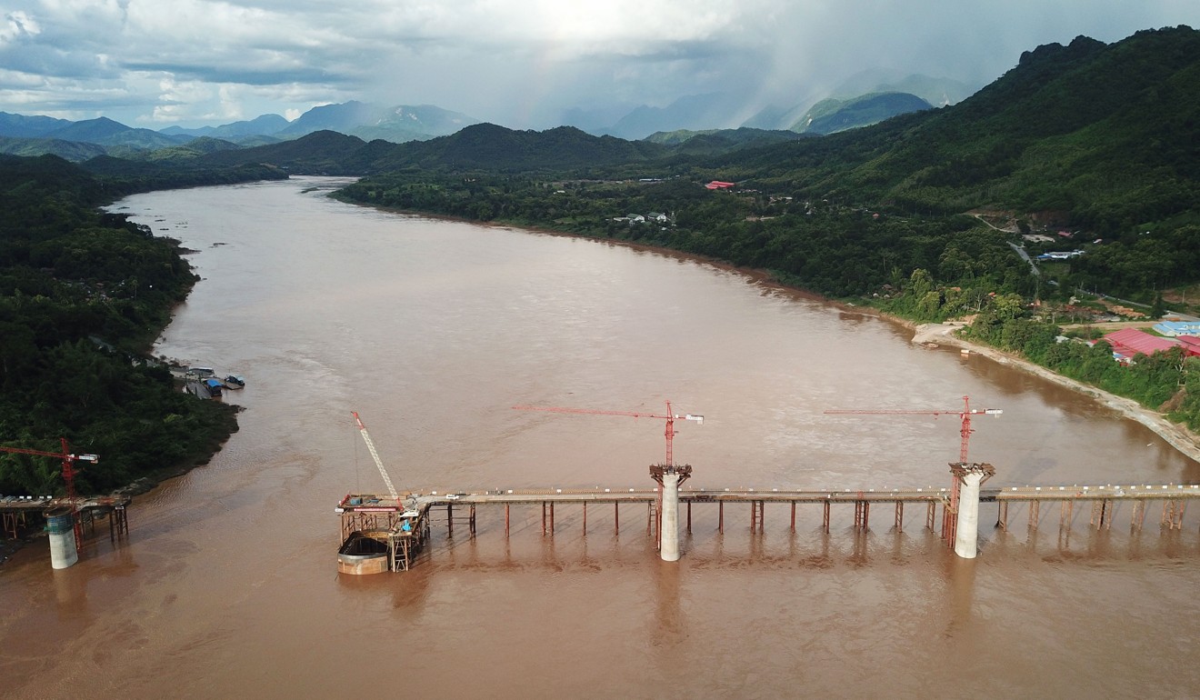 A railway bridge being built by a Chinese engineering company across the Mekong in Laos. Photo: Xinhua