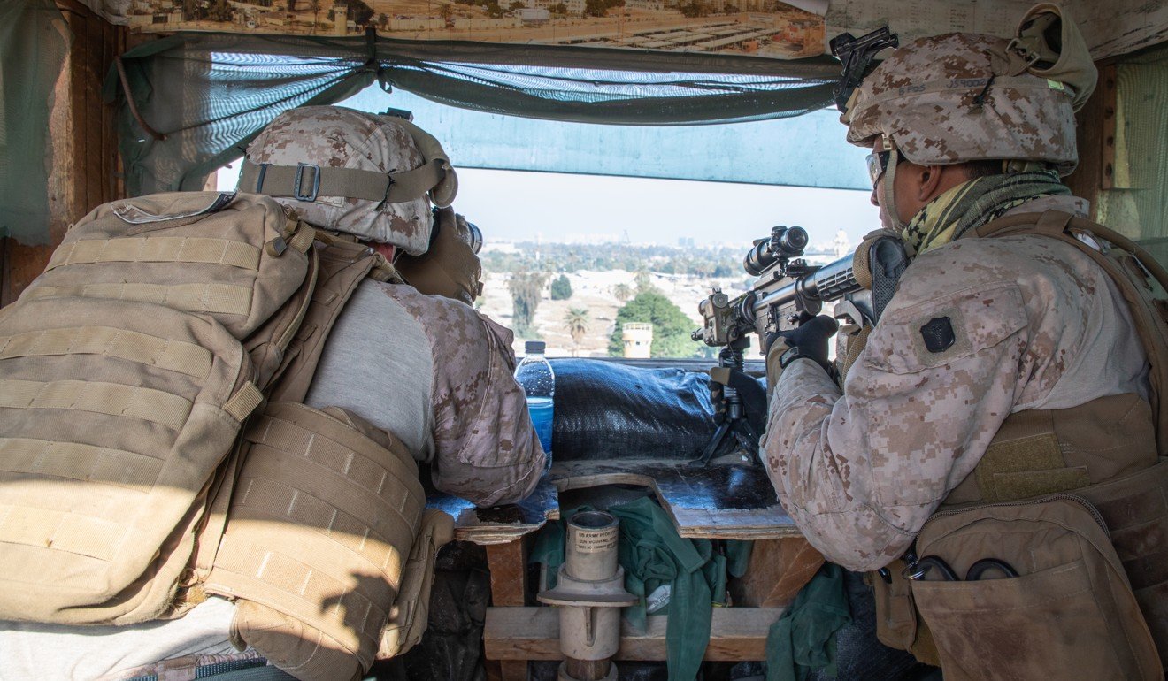 US Marines guard the US embassy compound in Baghdad, Iraq, following the killing of Iran's Quds Force leader Qassem Soleimani. Photo: EPA