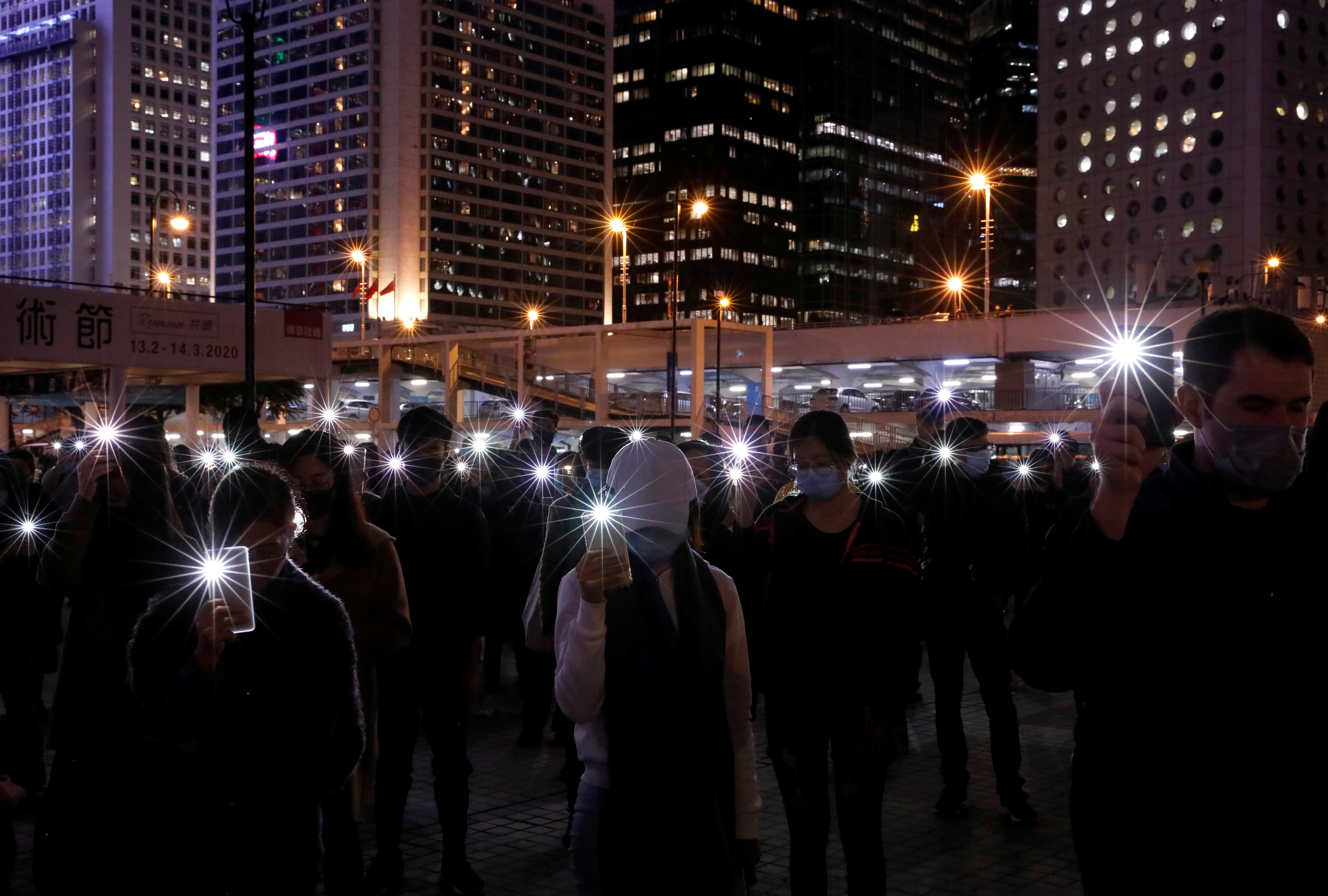 Anti-government demonstrators take part in a protest in Edinburgh Place in Hong Kong on December 30. Photo: Reuters