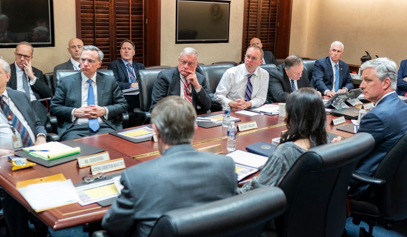 US President Donald Trump meets with senior White House advisers in the Situation Room of the White House. Photo: White House
