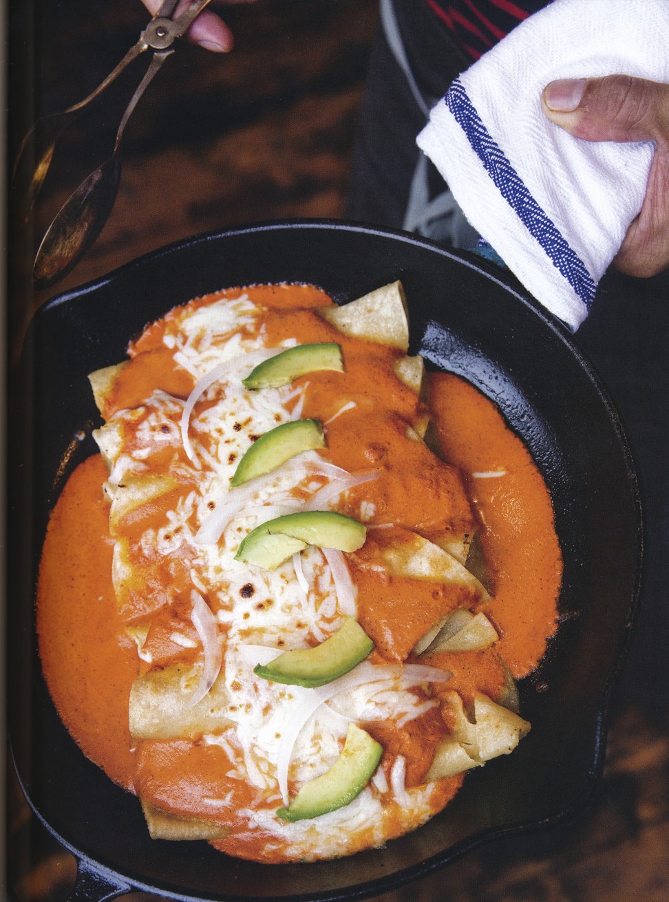 Enchiladas suizas, which are stuffed with cheese.