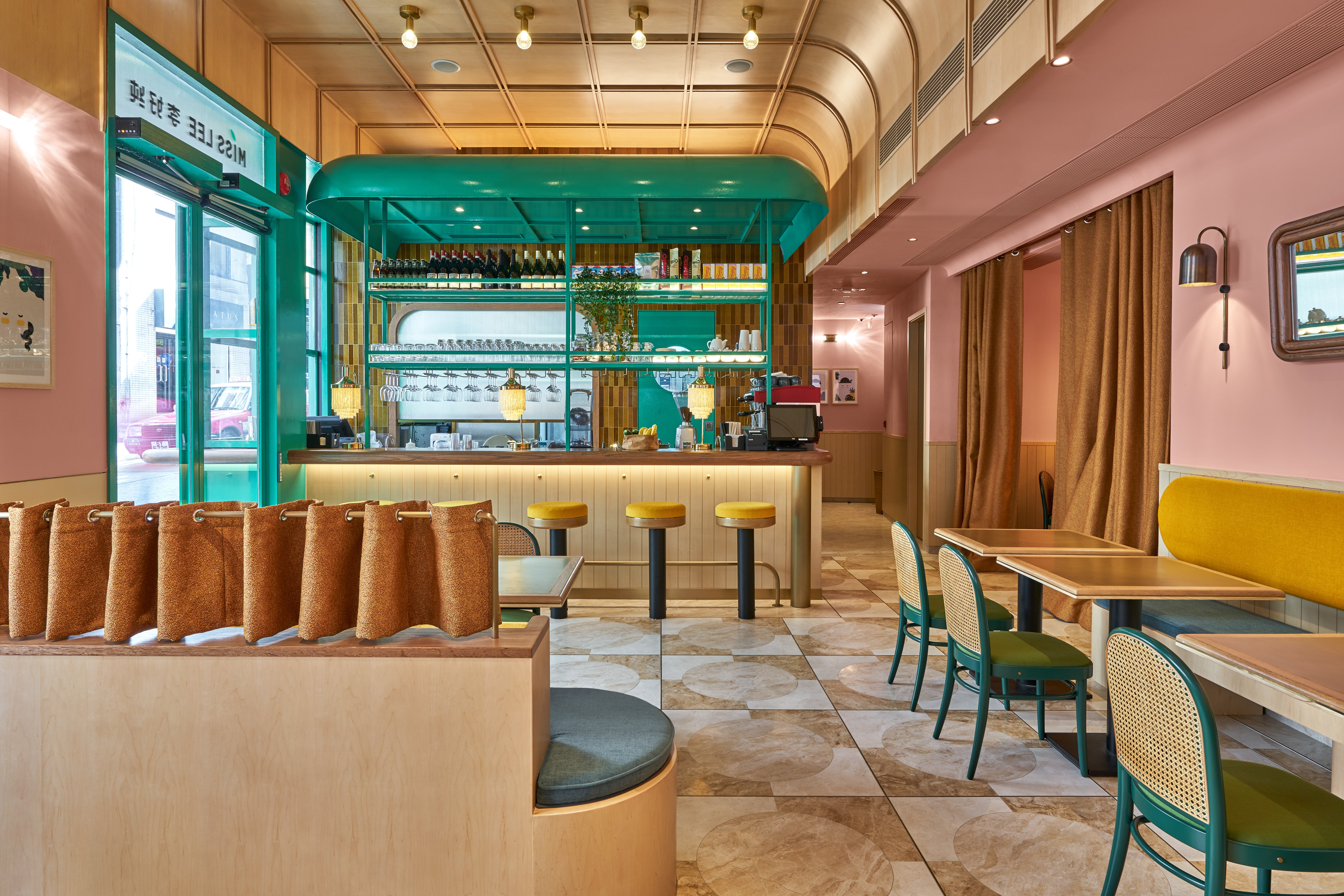 The interior of Miss Lee, a modern Cantonese vegetarian, vegan and gluten-free restaurant designed by JJ Acuna / Bespoke Studio.