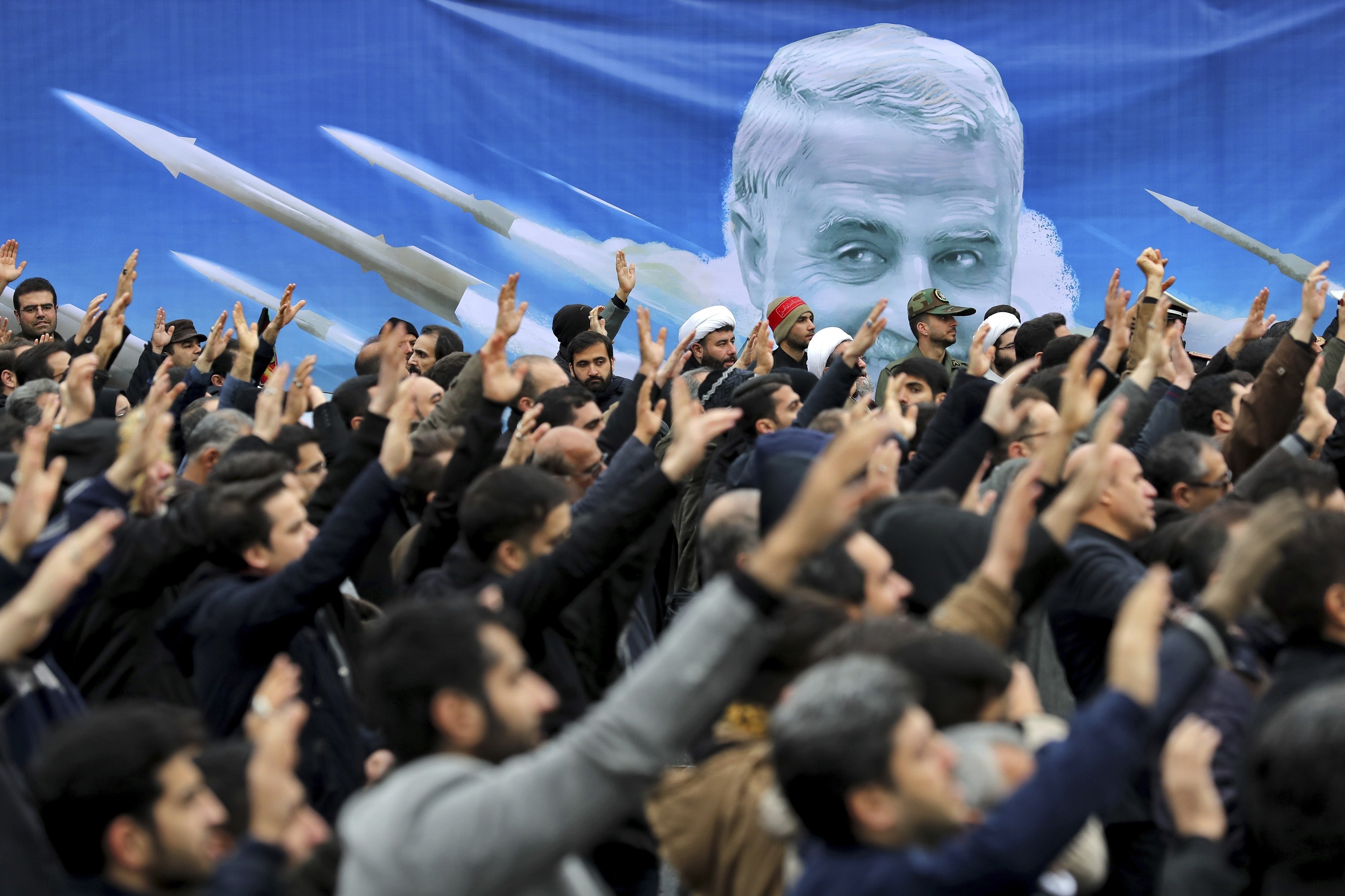 Protesters in Iran demonstrate over the US air strike in Iraq that killed the Iranian Major-General Qassem Soleimani. Photo: AP