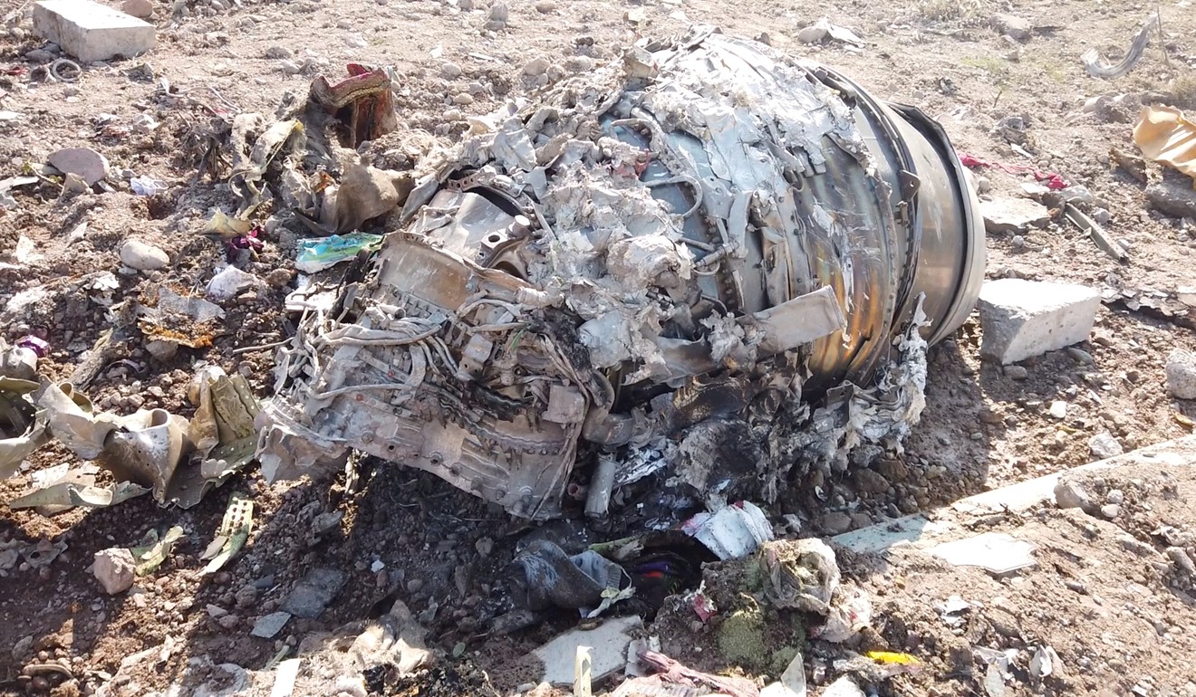 Some of the debris from the Ukrainian plane that crashed soon after take-off in Iran on Wednesday. Photo: Reuters