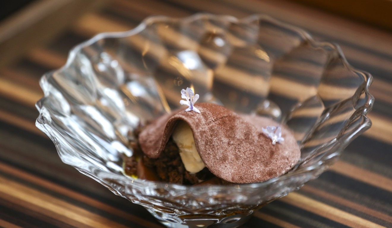 Dessert of chocolate, rosemary and arbequina olive oil. Photo: Jonathan Wong