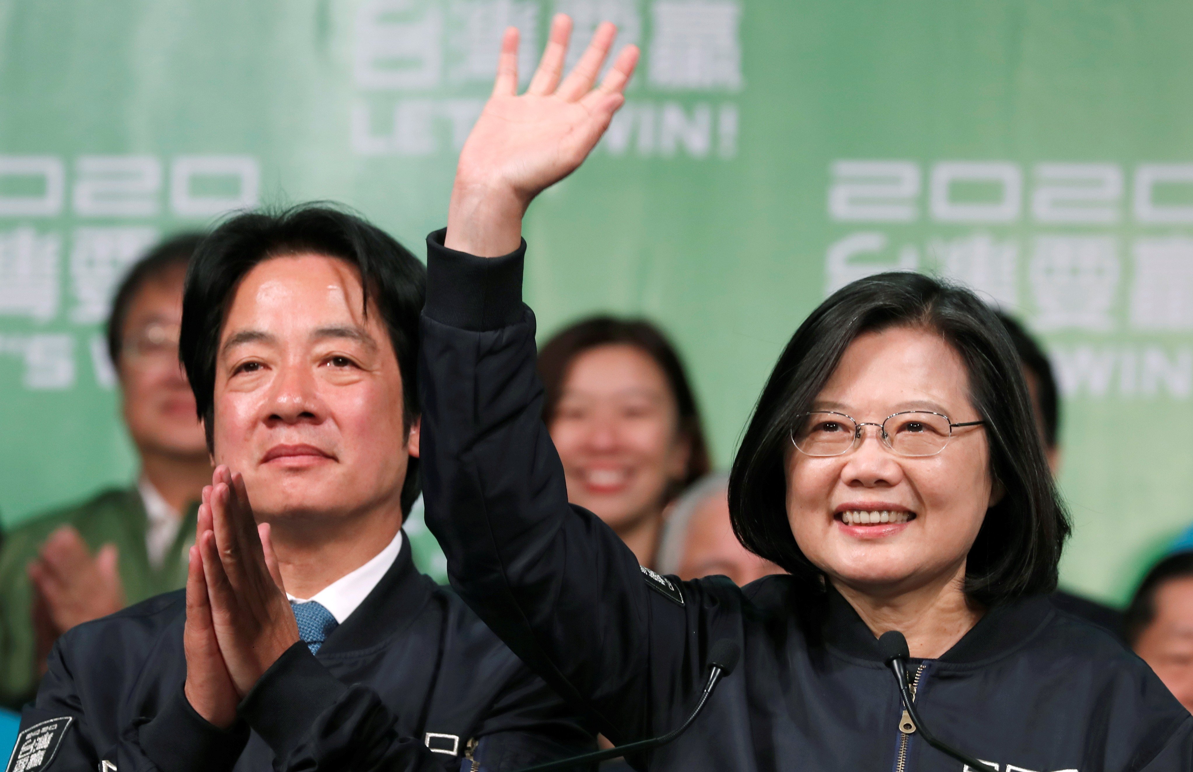 President Tsai Ing-wen and her running mate William Lai thank supporters at a victory rally in Taipei on Saturday. Photo: Reuters