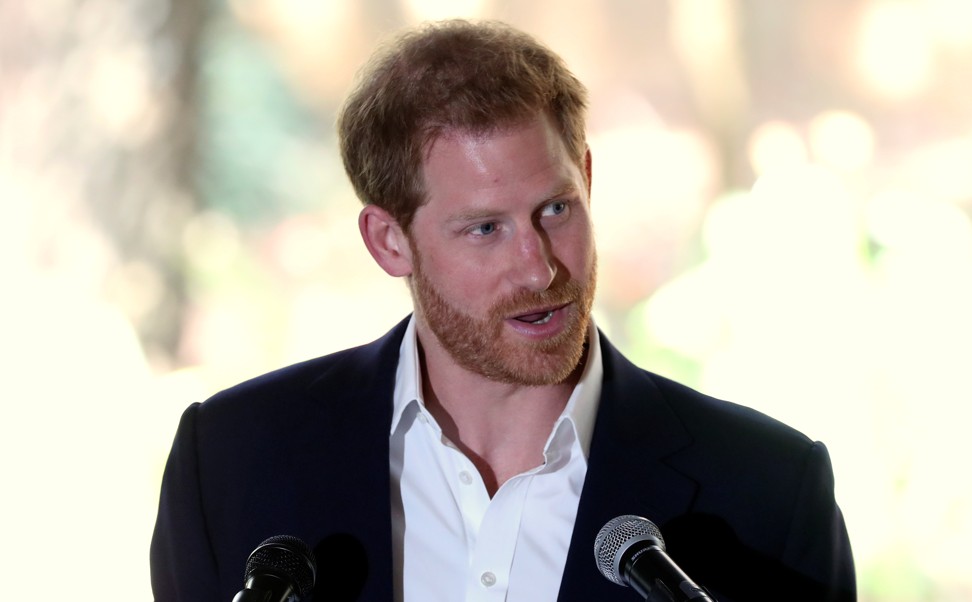 Britain's Prince Harry delivers a statement before meeting Graca Machel, the widow of the late Nelson Mandela, at the British High Commissioner's residence in Johannesburg this year. Photo: Reuters