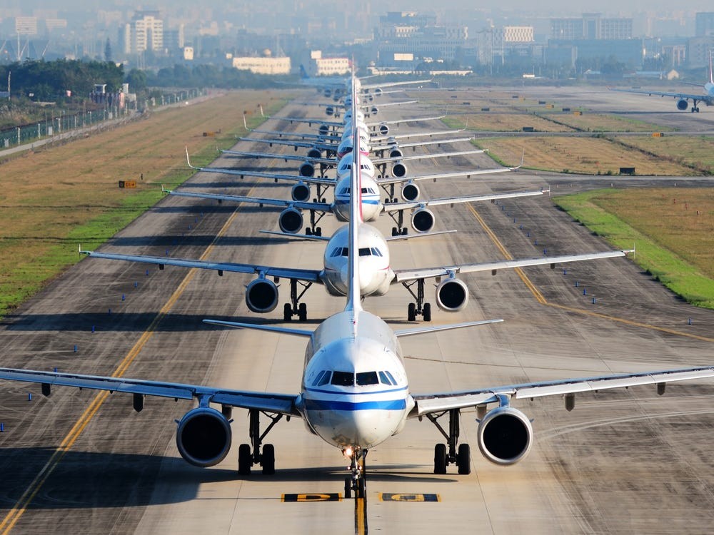 A line of Airbus A320 aircraft awaits take-off. Each year, global travel data provider OAG ranks the top 250 airlines in terms of punctuality. In 2019, it compiled data from over 50 million flights to determine which airlines were the most timely in getting passengers to their destinations. Photo: Getty Images