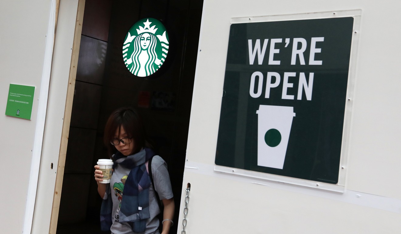 A Starbucks store in Wan Chai after it was boarded up in anticipation of more anti-government protests. Photo: Nora Tam