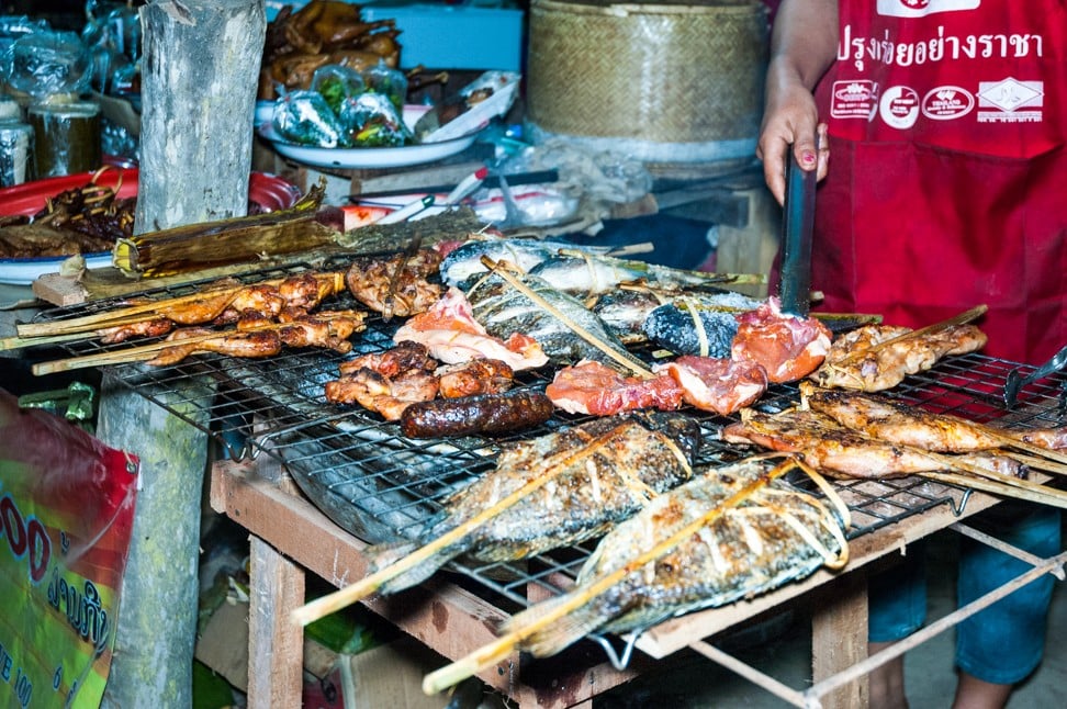 A barbecue stall at the Elephant Festival in Viengkeo Village near Hongsa, Laos