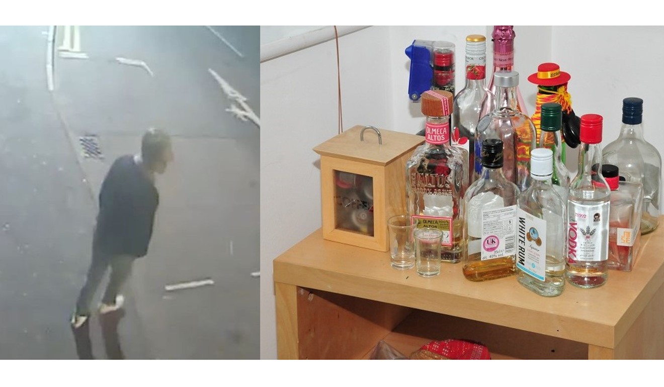 A combination of still images used in evidence in convicting Reynhard Sinaga, including a CCTV image and alcohol bottles in his flat. Photo: Reuters