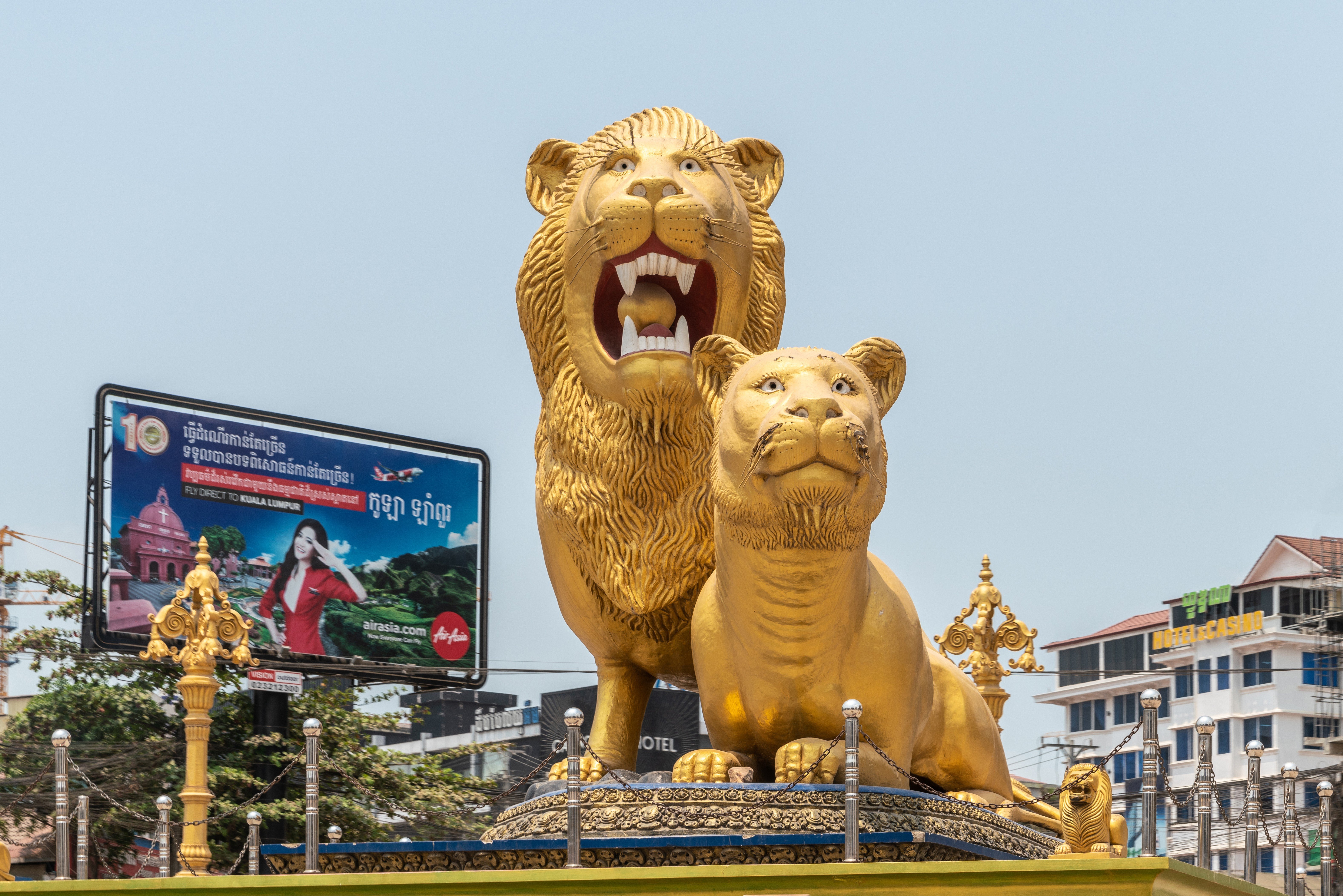 The Golden Lions Roundabout in Sihanoukville, Cambodia. Photo: Shutterstock