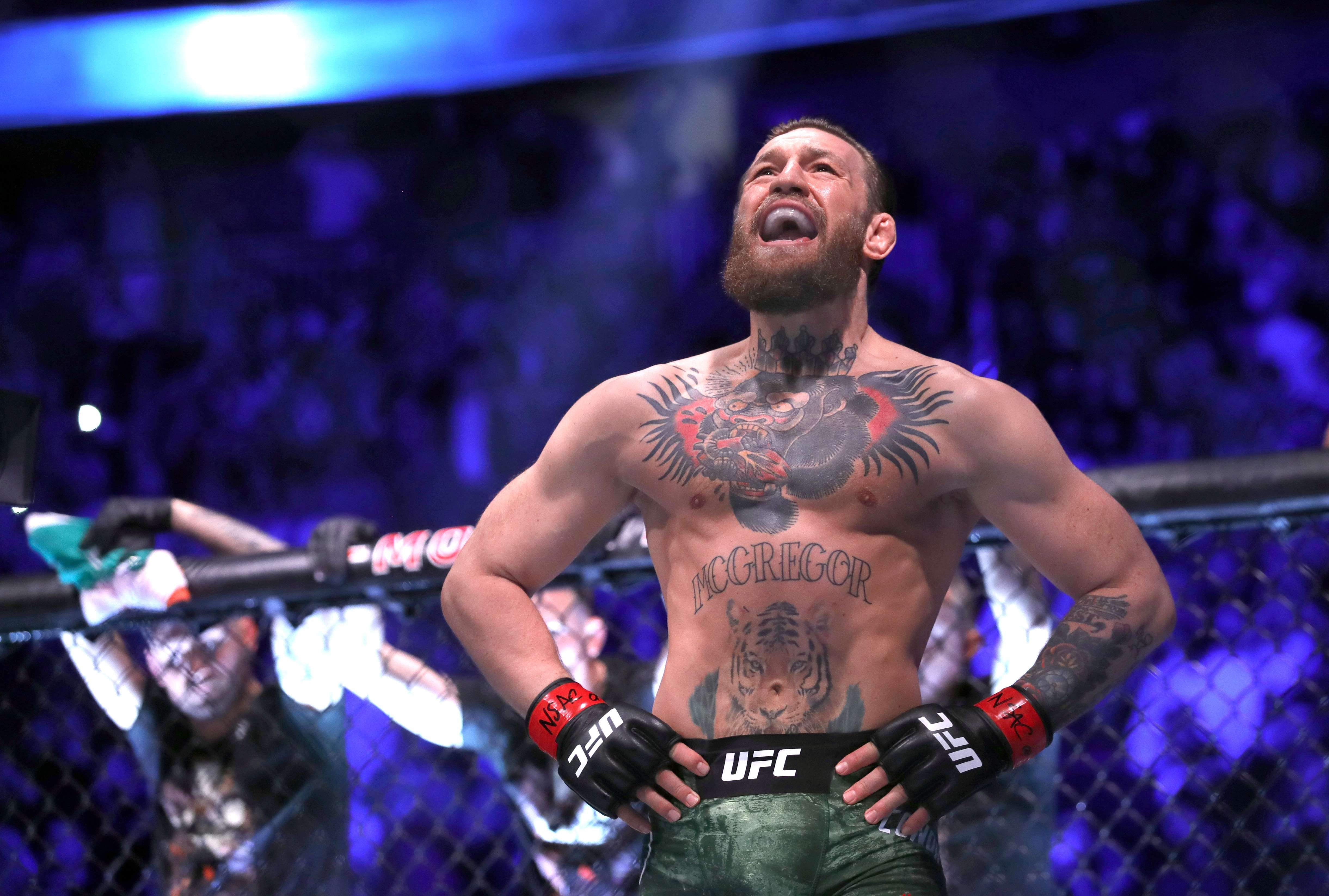 Conor McGregor waits for the start of his welterweight bout against Donald Cerrone at UFC 246. Photo: AFP